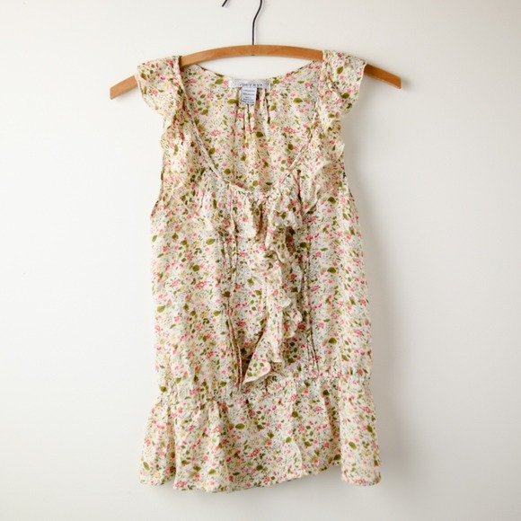 Poetry Tops - Floral Sleeveless Peplum Top Womens S Ruffle Cottagecore Fairycore Romantic Boho